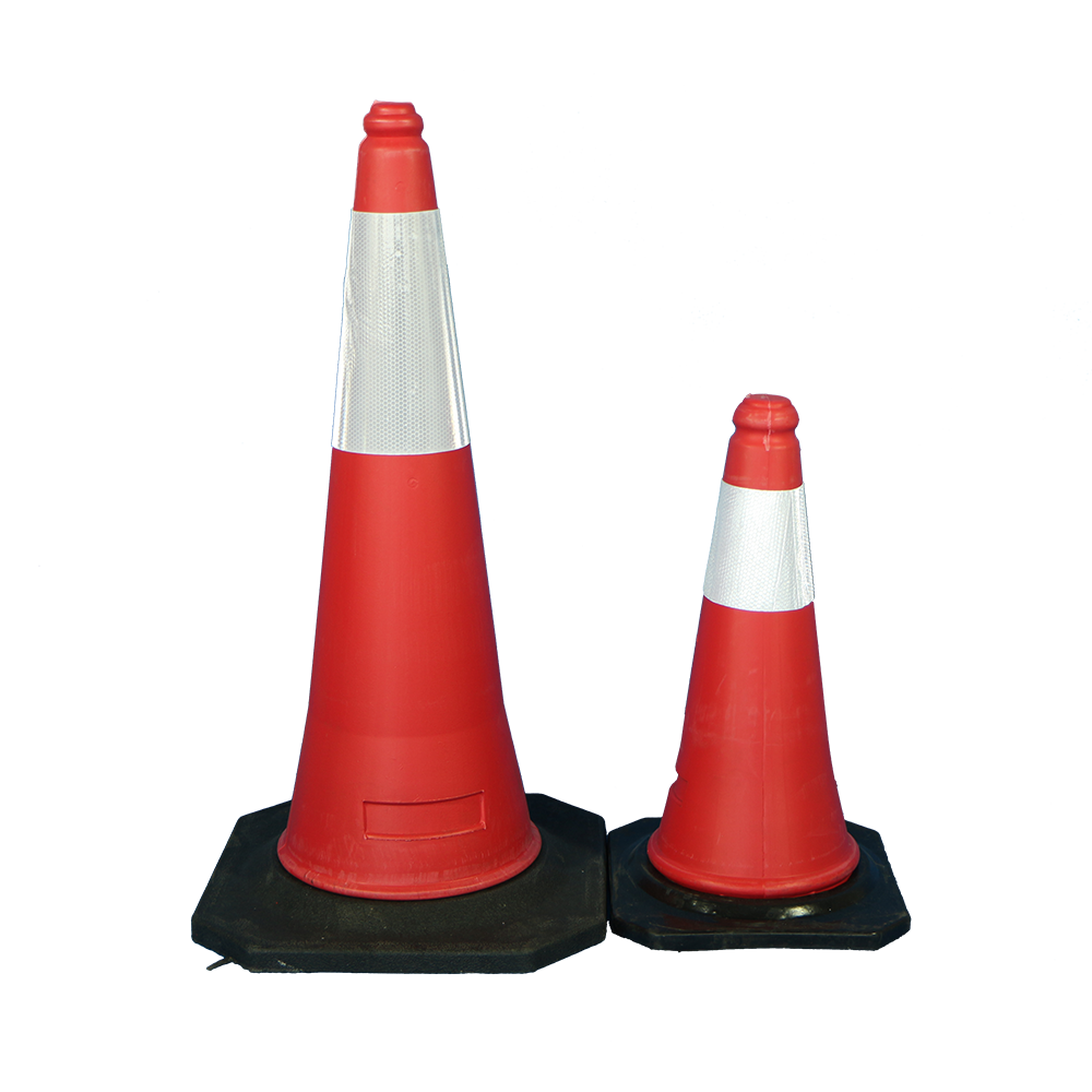 Traffic Cone Black Rubber Stand with Reflective Tape