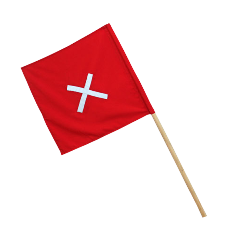 Red Flag Wooden Handle with Reflective Cross